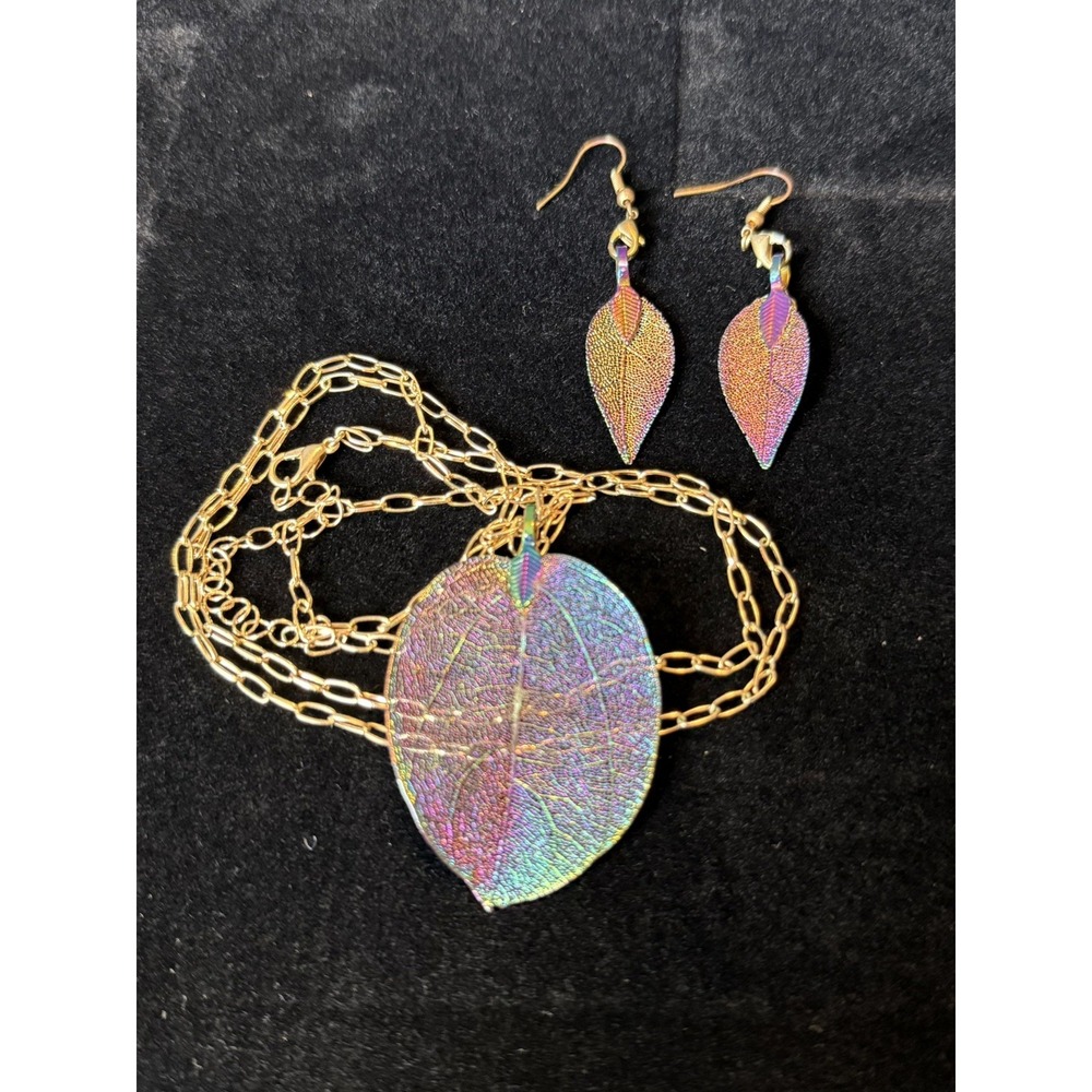 3Pcs Set Dipped Skeleton Rainbow Leaf Leaves Filigree Pendant Organic Botanical